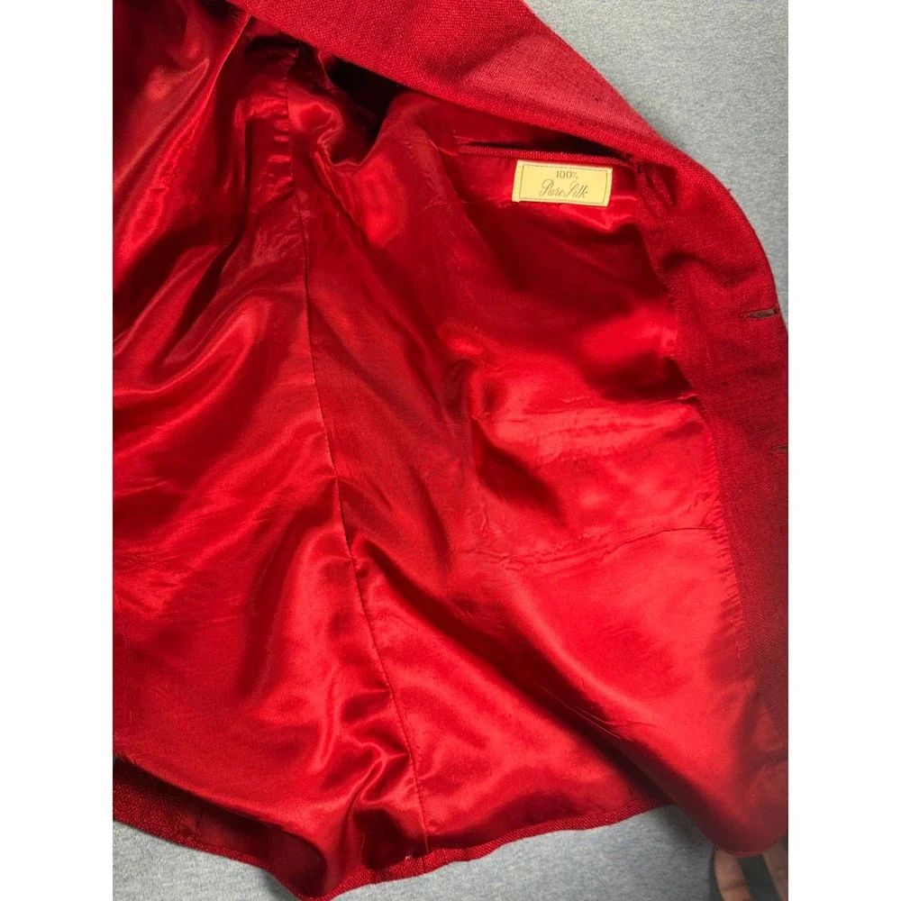 Vtg Kleinhans Men Red 100% Slub Silk Blazer Sport Coat 42L Made in USA 80s 90s